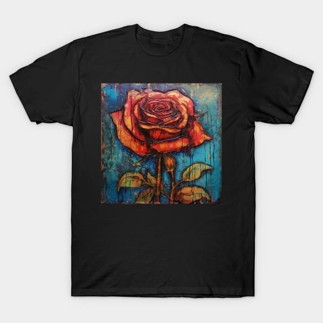 Offset Tiled Art Brut Orange Rose Pattern T-Shirt by EpicFoxArt